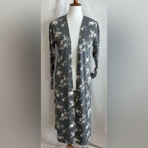 LuLaRoe Janet Duster XS Gray Floral Open Front Long Cardigan NWT